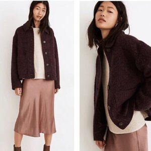 Eileen Fisher Boho Wool Cozy Button Front Aubergine Cardigan Sweater Medium